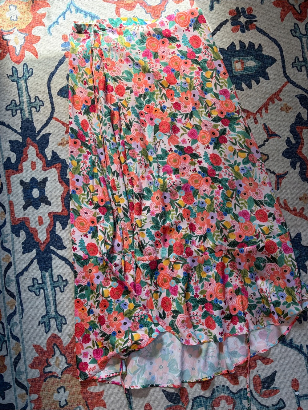 summersalt women’s Floral Tie-Waist skirt in Pink, Coral & Green - Picture 3 of 3